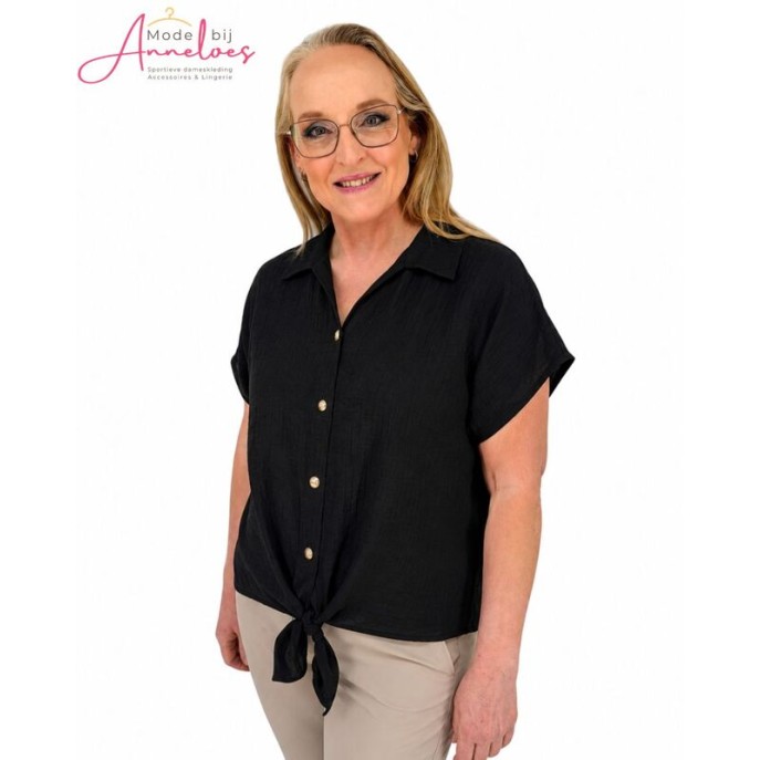 Dreamstar Blouse 214 Wrapy textuur strik Zwart Dreamstar Blouse 214 Wrapy textuur strik Zwart